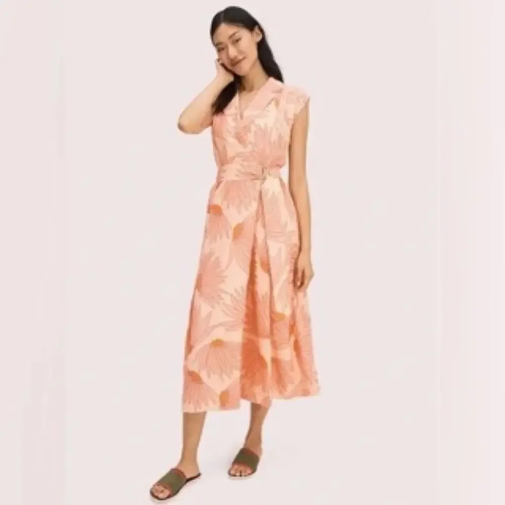 NWT $598 MSRP Falling Flower Jacquard Dress silk satin floral orange pink sz 0